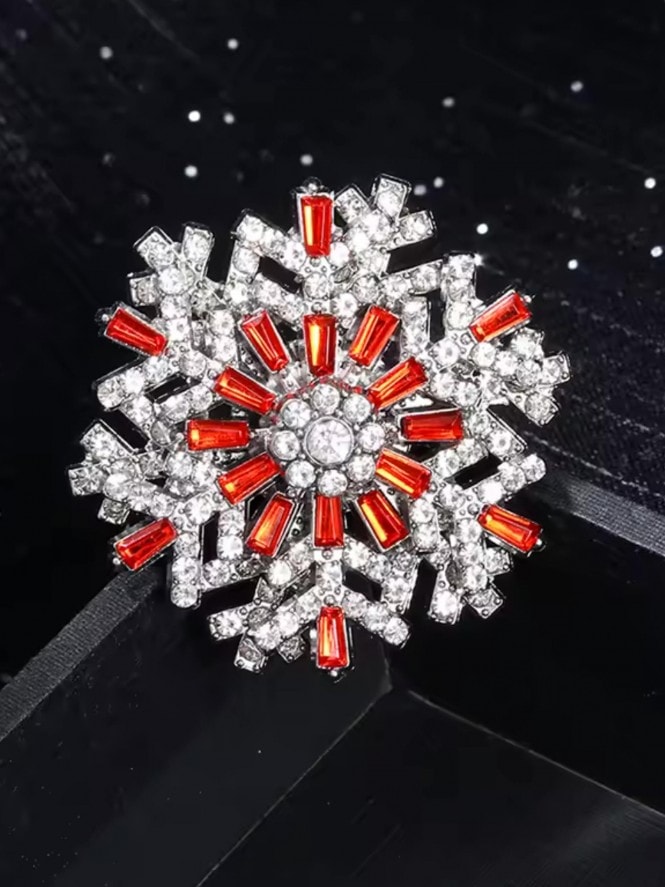 Sparkling Snowflake Brooch Red