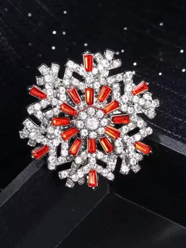 Sparkling Snowflake Brooch Red
