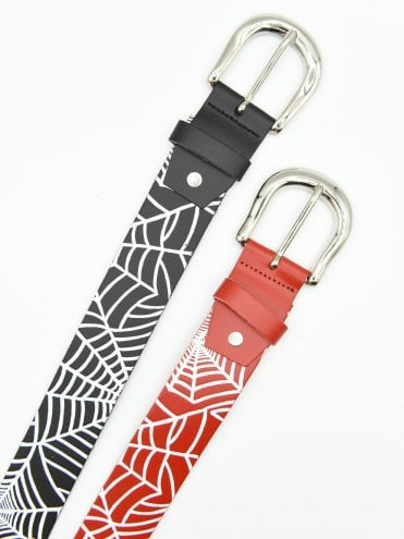 Spiderweb Red Embossed Leather Belt