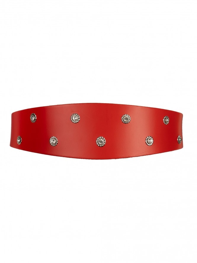 The Wasp Cinch Belt Diamante Rivet Red Leather