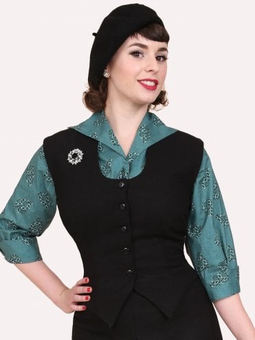 1950s fitted women's waistcoat in black wool blend