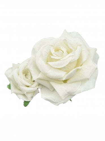 White Double Rose Hair Clip