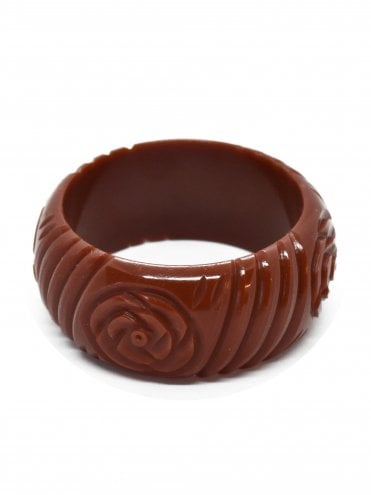 Wide Rose Carved Bangle Cinnamon