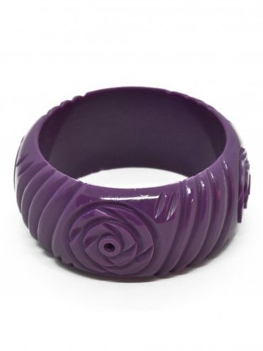 Wide Rose Carved Bangle Clematis