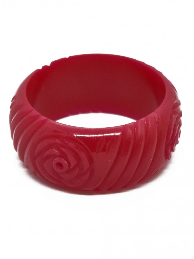 Wide Rose Carved Bangle Raspberry