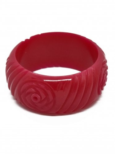 Wide Rose Carved Bangle Raspberry