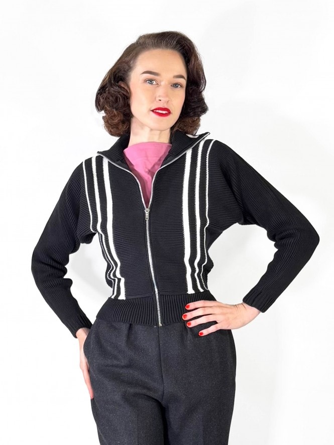 Zip Cardigan Black White
